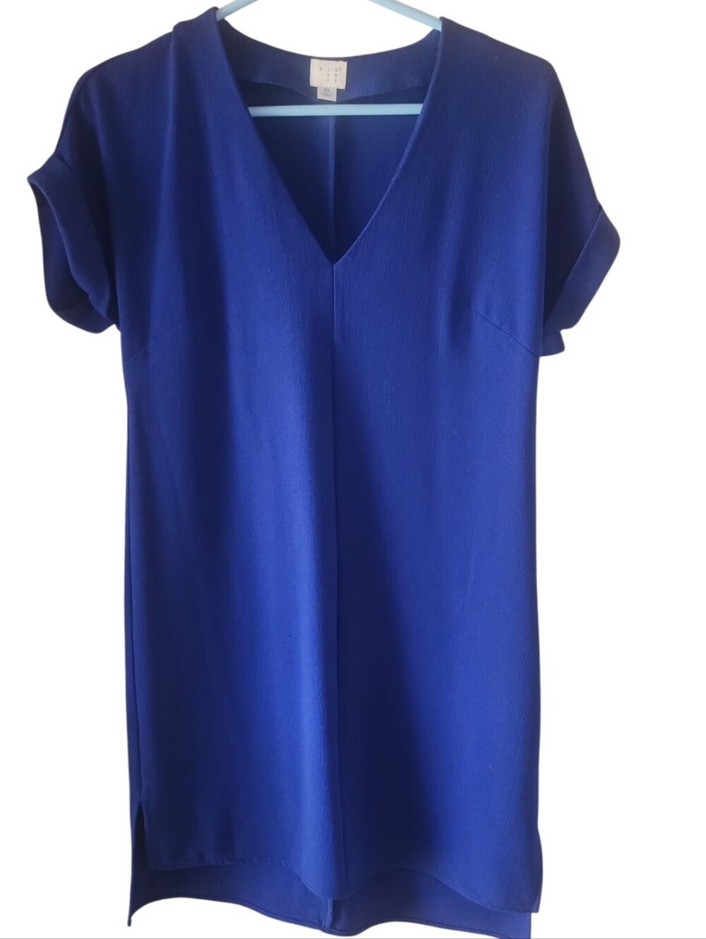 A New Day Royal Blue V-Neck Cuffed Sleeve Shift Tunic Dress Size XS
